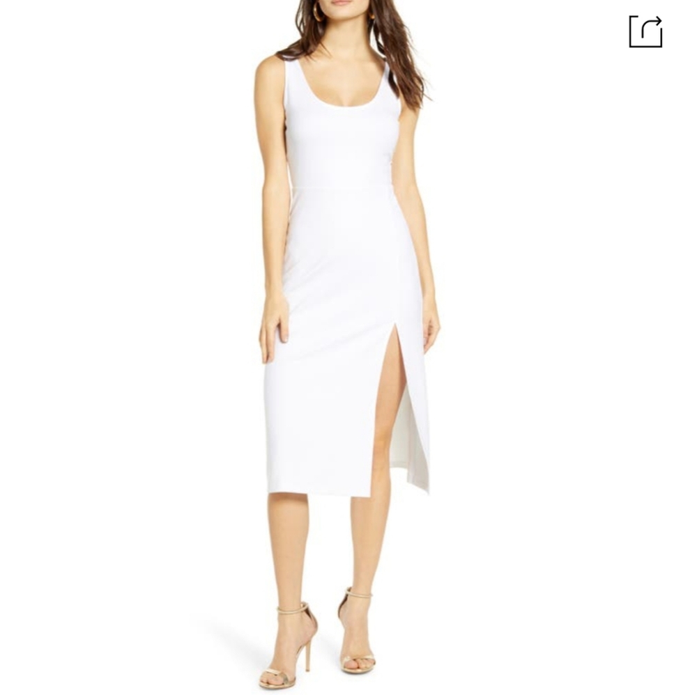Leith scoop neck midi dress side slit XS white
